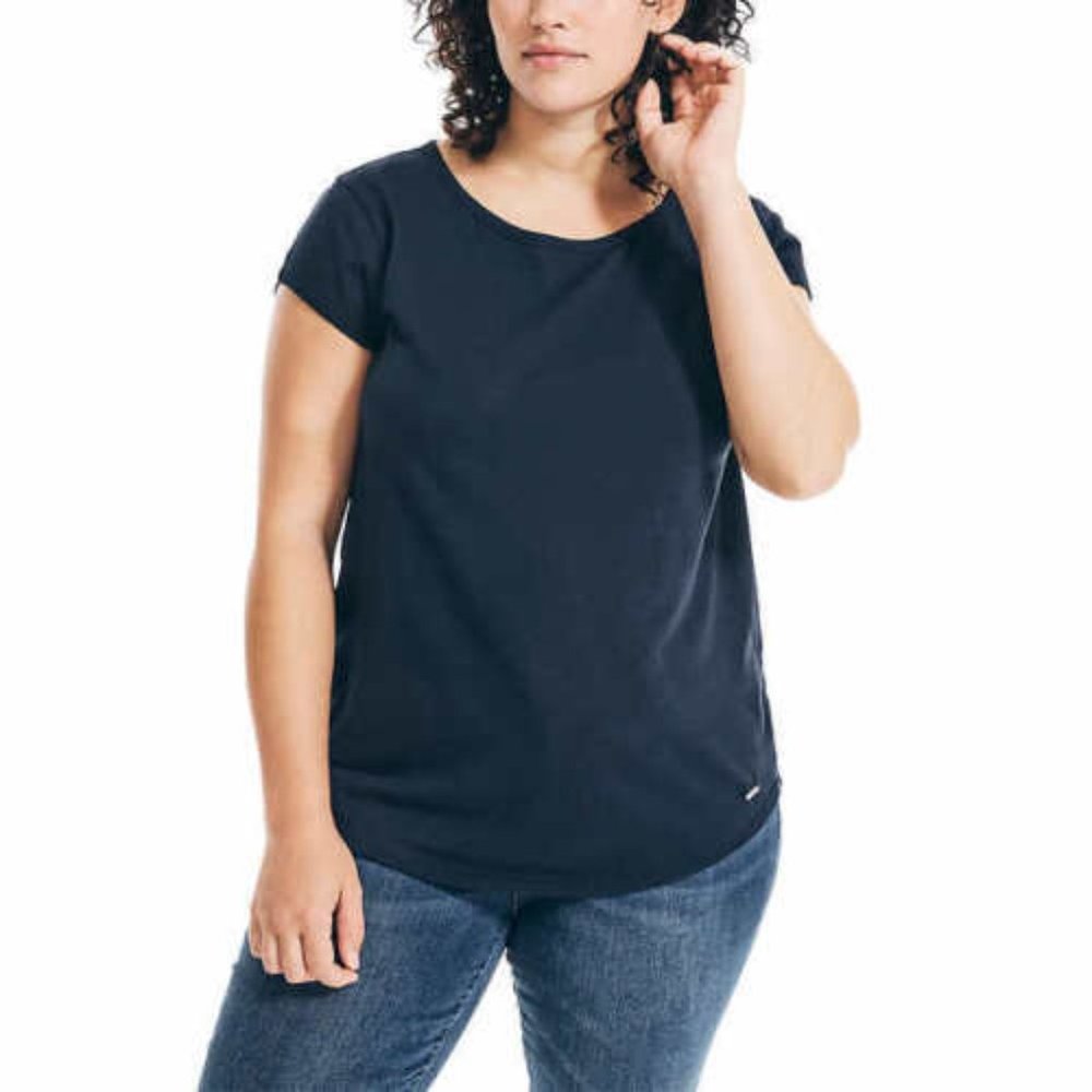 DEFECT Nautica Women's Short Sleeve Slub T-Shirt Navy Size 2XL $45 8HL176
